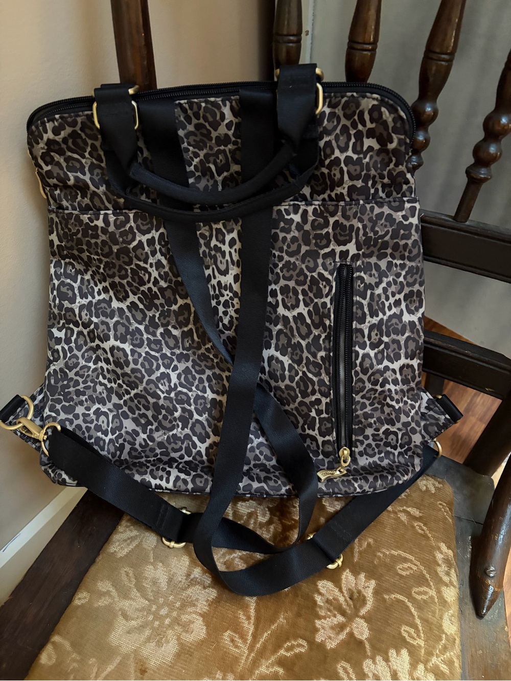 Baggallini Leopard-Print Convertible Backpack Tote - Black/Gray